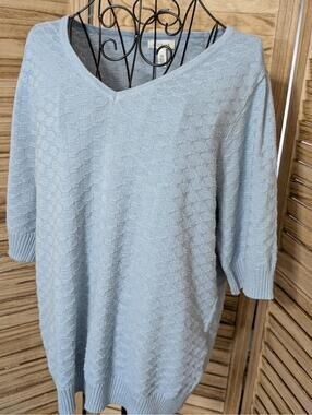 Ella Moss Women's V-Neck Elbow Sleeves Sweater, Light Blue, Size S. P